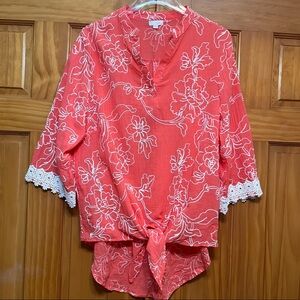 Cabana Cay Orange 100% Cotton Beachy Tunic Top Size Large